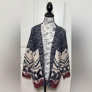 Miracle Black and Cream Cardigan Sweater with Geometric Pattern